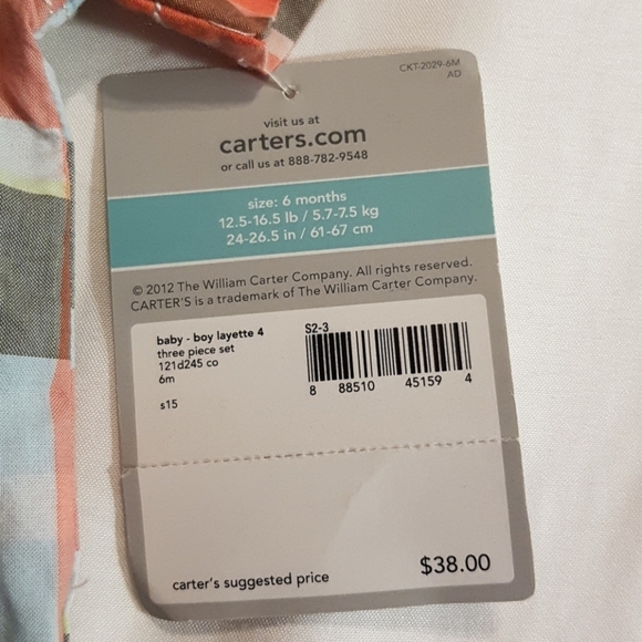 Carter's boys 6 months plaid button up nwt - Picture 3 of 4